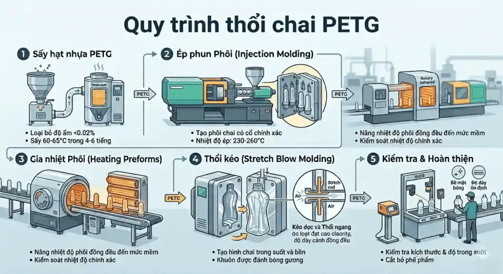 quy trình thổi chai PETG